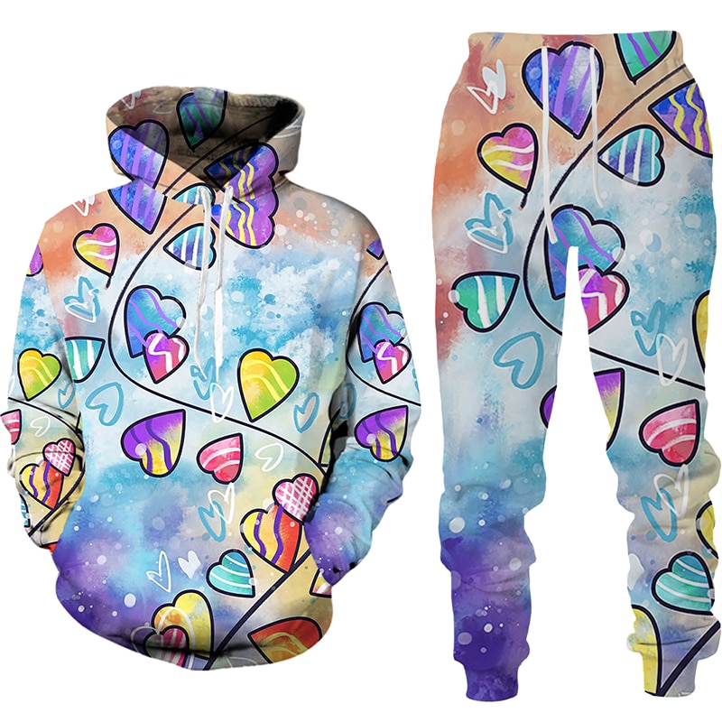 Women 2 Piece Sets Spring Autumn New Love Graffiti 3D Printed Hooded Pullover+Long Pants Oversized Hoodies Female Clothing Women 2 Piece Sets Spring Autumn New Love Graffiti 3D Printed Hooded Pullover+Long Pants Oversized Hoodies Female Clothing