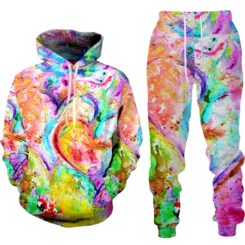 Women 2 Piece Sets Spring Autumn New Love Graffiti 3D Printed Hooded Pullover+Long Pants Oversized Hoodies Female Clothing - imaget 4 Women 2 Piece Sets Spring Autumn New Love Graffiti 3D Printed Hooded Pullover+Long Pants Oversized Hoodies Female Clothing - imaget 4