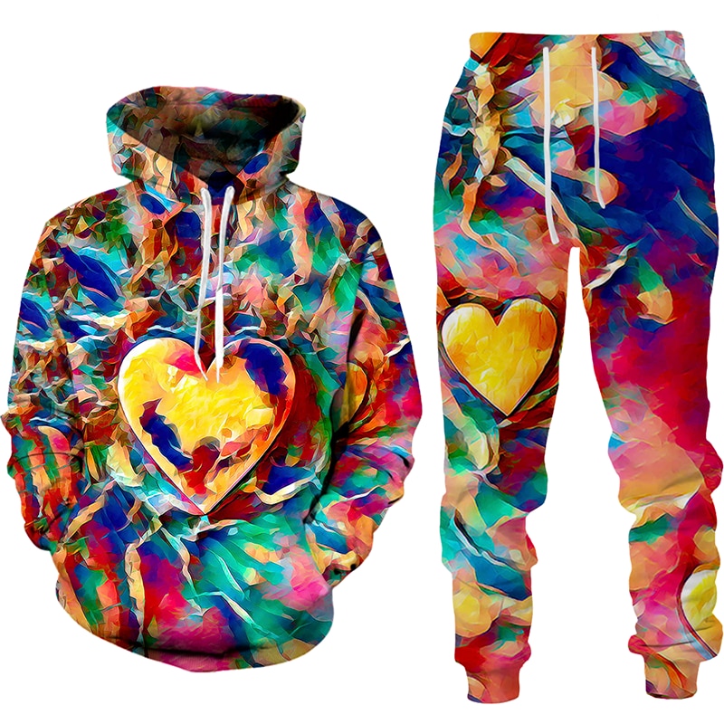 Women 2 Piece Sets Spring Autumn New Love Graffiti 3D Printed Hooded Pullover+Long Pants Oversized Hoodies Female Clothing Women 2 Piece Sets Spring Autumn New Love Graffiti 3D Printed Hooded Pullover+Long Pants Oversized Hoodies Female Clothing