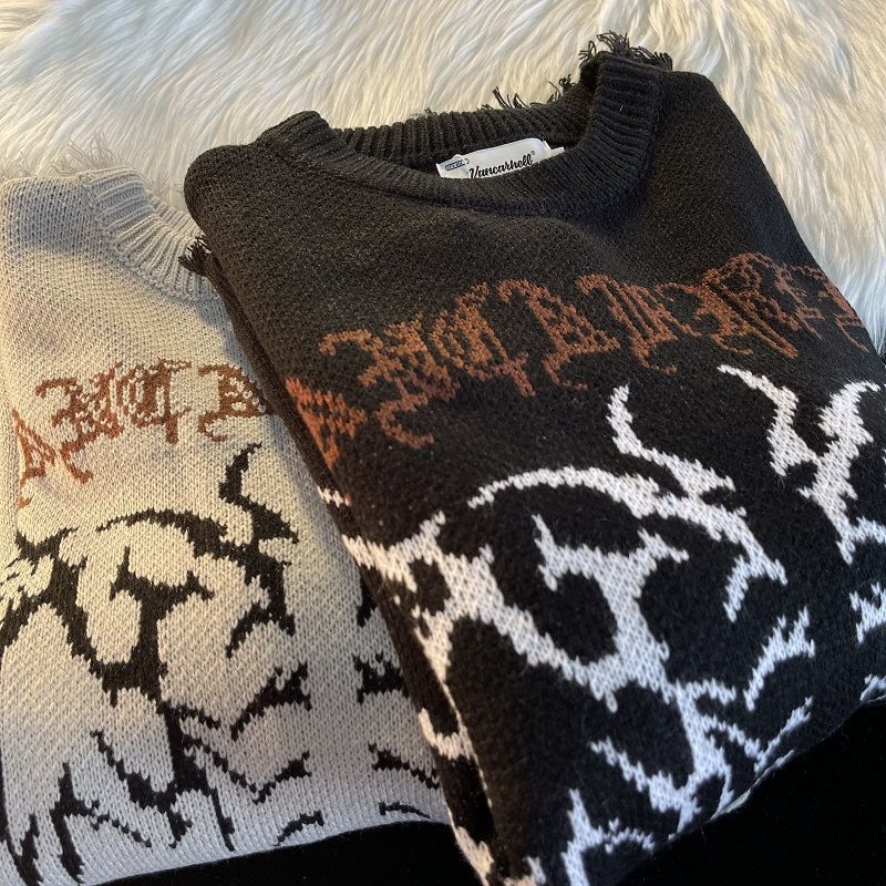 고딕 편지 풀오버 힙합 Streetwear 박쥐 해골 인쇄 새로운 니트 스웨터 Menautumn 하라주쿠 코튼 스웨터 여성 2022 - imaget 2 고딕 편지 풀오버 힙합 Streetwear 박쥐 해골 인쇄 새로운 니트 스웨터 Menautumn 하라주쿠 코튼 스웨터 여성 2022 - imaget 2