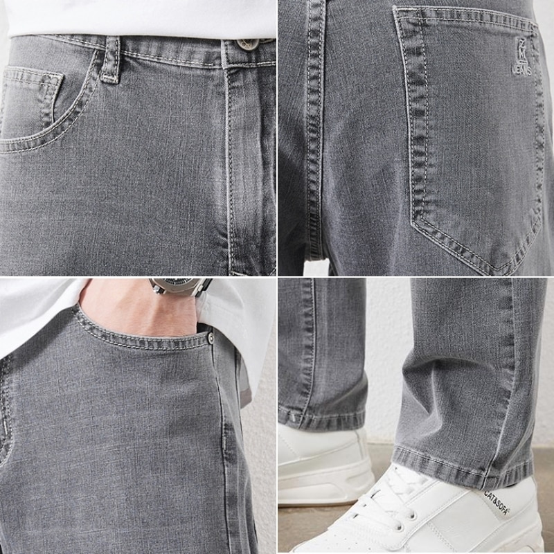 남성 스트레치 슬림 루즈 스트레이트 청바지 28-48 플러스 사이즈 봄 새로운 얇은 바지 패션 브랜드 품질 모든 경기 캐주얼 바지 남성 스트레치 슬림 루즈 스트레이트 청바지 28-48 플러스 사이즈 봄 새로운 얇은 바지 패션 브랜드 품질 모든 경기 캐주얼 바지