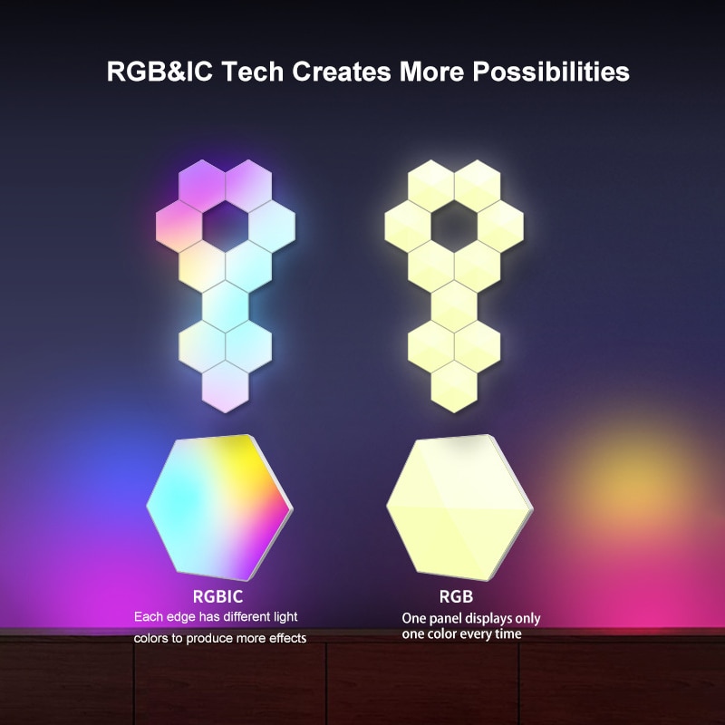 스마트 APP 음성 제어와 RGBIC 현대 LED 벽 램프 DIY 육각 벌집 조명 컴퓨터 게임 룸 장식에 대 한 LED 빛 스마트 APP 음성 제어와 RGBIC 현대 LED 벽 램프 DIY 육각 벌집 조명 컴퓨터 게임 룸 장식에 대 한 LED 빛