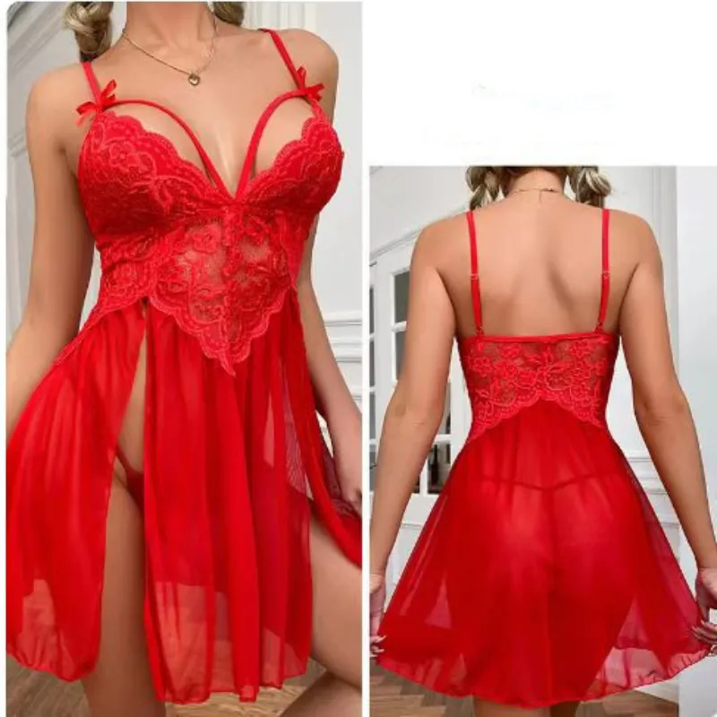 슬링 란제리 세트 여성의 섹시한 레이스 메쉬 패치 워크 서스펜더 롱 스커트 T 백 Nightdress Perspective Deep V Nightwear Thong 슬링 란제리 세트 여성의 섹시한 레이스 메쉬 패치 워크 서스펜더 롱 스커트 T 백 Nightdress Perspective Deep V Nightwear Thong