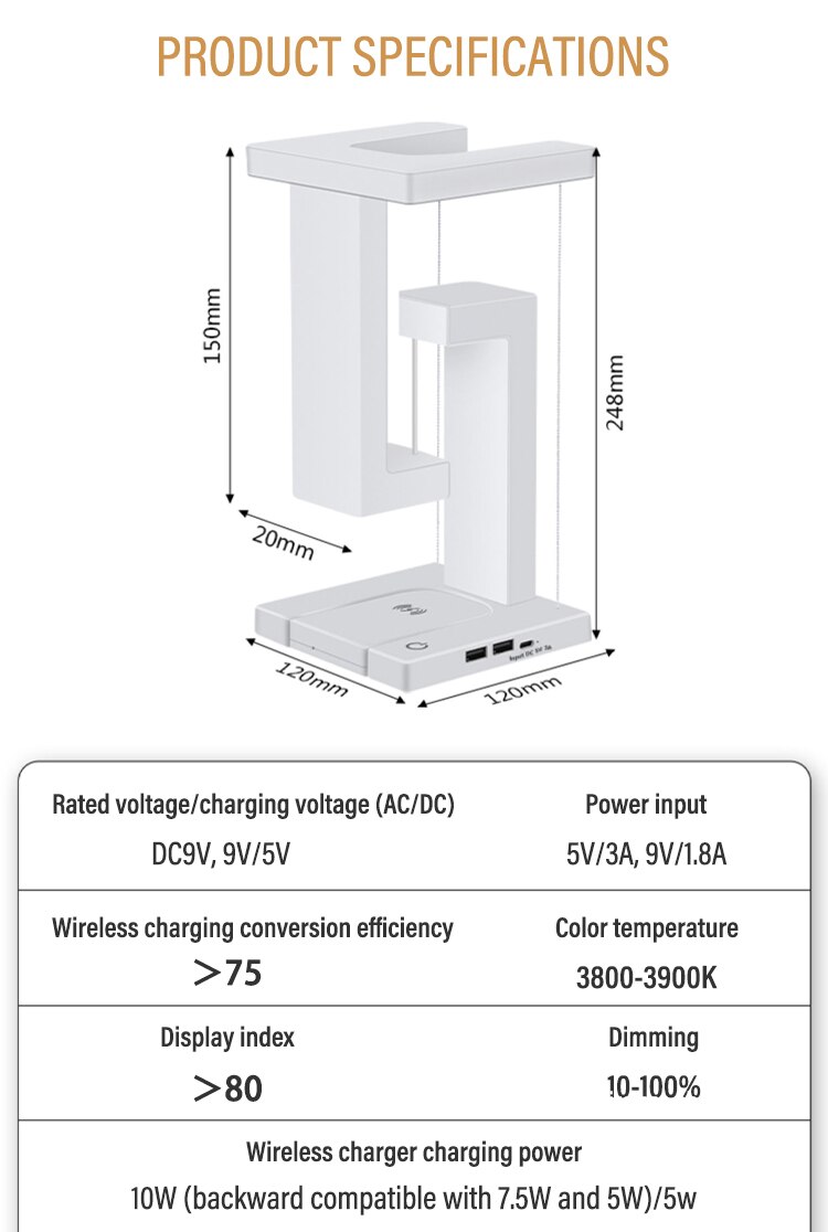 침실 머리맡 데스크탑 장식 선물에 대 한 Dimmable 10W 무선 충전기 책상 램프와 LED 일시 중단 된 반 중력 밤 빛 - imaget 4 침실 머리맡 데스크탑 장식 선물에 대 한 Dimmable 10W 무선 충전기 책상 램프와 LED 일시 중단 된 반 중력 밤 빛 - imaget 4
