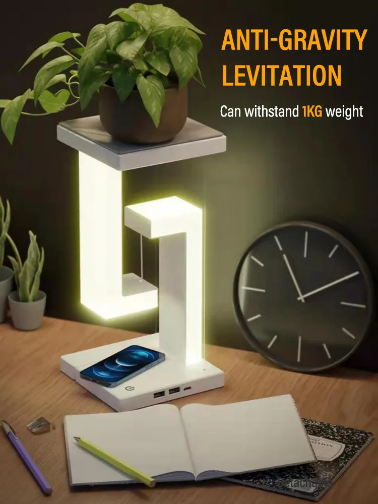 침실 머리맡 데스크탑 장식 선물에 대 한 Dimmable 10W 무선 충전기 책상 램프와 LED 일시 중단 된 반 중력 밤 빛 침실 머리맡 데스크탑 장식 선물에 대 한 Dimmable 10W 무선 충전기 책상 램프와 LED 일시 중단 된 반 중력 밤 빛