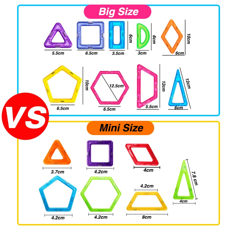 큰 크기 및 미니 크기 자기 디자이너 자석 빌딩 블록 액세서리 어린이를위한 교육 생성자 완구